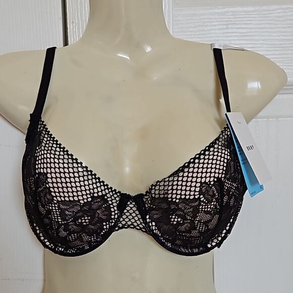 DKNY Women's Lace Lightly Padded Underwire Contour Bra 34C Black/ Cream - Picture 6 of 16